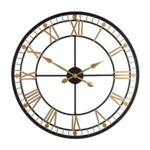 Adney Round Wall Clock In Black And Gold Metal Frame - UK