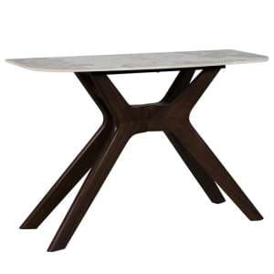 Adria Ceramic Console Table With Brown Walnut Legs - UK