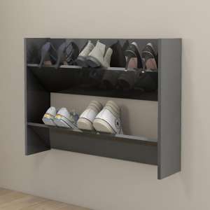 Agim High Gloss Shoe Storage Rack With 2 Shelves In Grey - UK