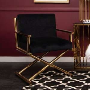 Agnetas Velvet Bedroom Chair In Black With Gold Frame - UK