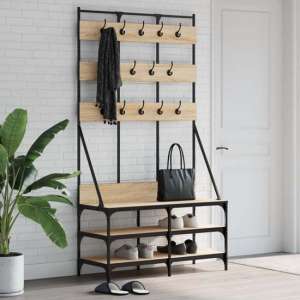 Akron Wooden Clothes Rack With Shoe Storage In Sonoma Oak - UK