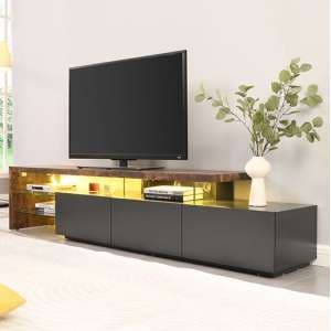 Alanis Wooden TV Stand With Storage In Rustic Oak And LED - UK