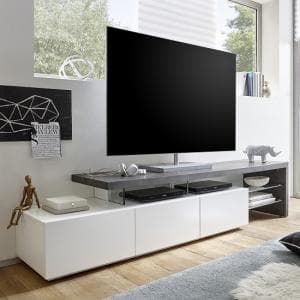 Alanis Wooden TV Stand With Storage In Concrete And Matt White - UK