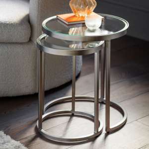 Alcoa Clear Glass Top Nest Of 2 Tables With Silver Metal Frame - UK