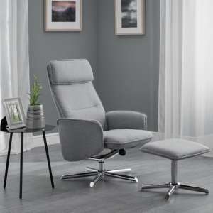 Acsah Fabric Recliner Chair With Foot Stool In Grey Linen - UK