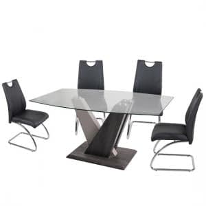 Alexa Glass Dining Table Rectangular With 4 Eva Black Chairs - UK