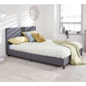 Alcester Faux Leather Small Double Bed In Grey - UK