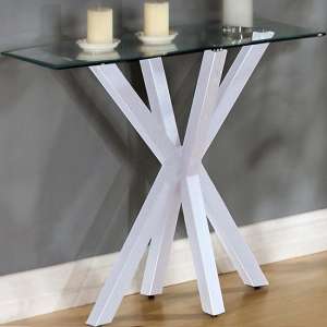 Alissa Clear Glass Console Table With White High Gloss Base - UK