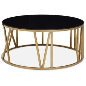 Allina Round Black Glass Coffee Tables With Gold Steel Frame - UK