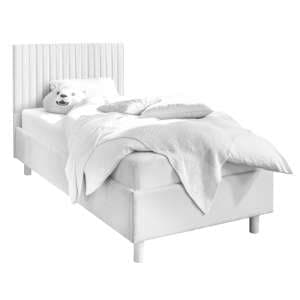Altair Matt White Faux Leather Single Bed With Stripes Headboard - UK