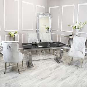 Alto Black Glass Dining Table With 8 Dessel Light Grey Chairs - UK