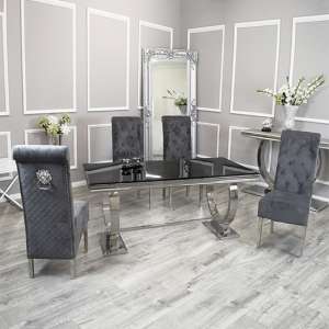 Alto Black Glass Dining Table With 8 Elmira Dark Grey Chairs - UK
