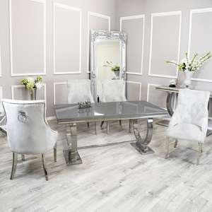Alto Grey Glass Dining Table With 8 Dessel Light Grey Chairs - UK