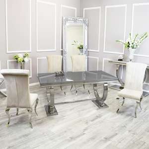 Alto Grey Glass Dining Table With 8 North Cream Chairs - UK