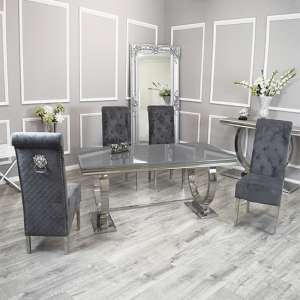 Alto Grey Glass Dining Table With 8 Elmira Dark Grey Chairs - UK