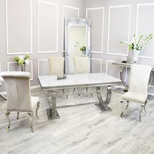 Alto White Glass Dining Table With 8 North Cream Chairs - UK