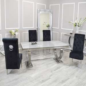 Alto White Glass Dining Table With 8 Elmira Black Chairs - UK
