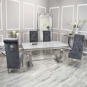 Alto White Glass Dining Table With 8 Elmira Dark Grey Chairs - UK