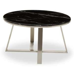 Alvara Round Black Marble Top Coffee Table With Silver Base - UK