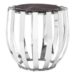 Alvara Round Black Marble Top Side Table With Chrome Frame - UK