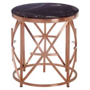 Alvara Round Black Marble Top Side Table With Rose Gold Frame - UK