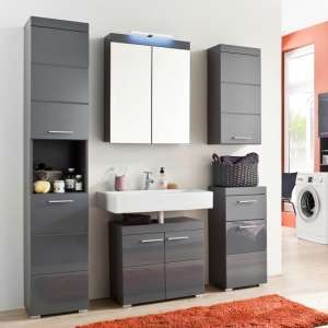 Amanda Bathroom Set In Grey With High Gloss Fronts And LED - UK