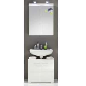 Amanda Bathroom Vanity And LED Mirror Set In White High Gloss - UK