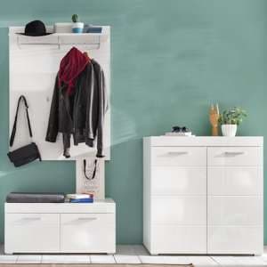Amanda Coat Rack And Bench With Shoe Cabinet In White High Gloss - UK