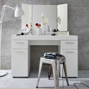 Amanda Dressing Table In White High Gloss With Mirror - UK