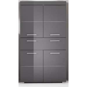 Amanda Floor Storage Cabinet In Grey Gloss With 4 Doors - UK