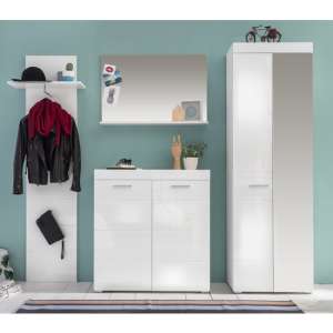 Amanda Hallway Furniture Set In White Gloss With Wardrobe - UK