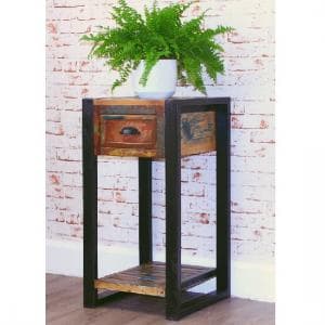 London Urban Chic Wooden Plant Stand Or Lamp Table With 1 Drawer - UK