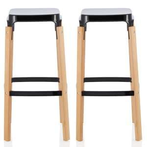 Amityville Glossy Black 76cm Metal Fixed Bar Stools In Pair - UK