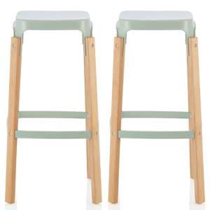 Amityville Glossy Green 76cm Metal Fixed Bar Stools In Pair - UK