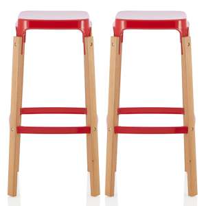 Amityville Glossy Red 66cm Metal Bar Stools In Pair - UK