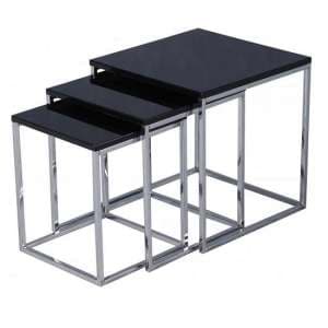 Cayuta Nest Of Tables In Black Gloss With Chrome Legs - UK