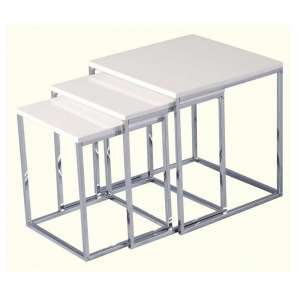 Cayuta Nest Of Tables In White Gloss With Chrome Legs - UK