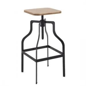 Staffin Bar Stool In Black With Wooden Seat - UK