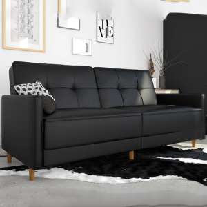 Andorra Faux Leather Sofa Bed With Wooden Legs In Black - UK