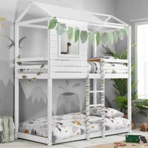 Angola Wooden Single Bunk Bed In White - UK