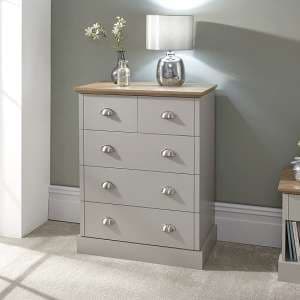 Kirkby Large Chest Of Drawers In Soft Grey With Oak Effect Top - UK