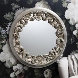 Anna Wall Mirror Round In Silver With Ornate Frame - UK