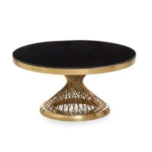 Anza Round Black Glass Coffee Table With Gold Metal Base - UK
