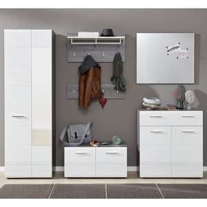 Aquila Hallway Furniture Set In White Gloss And Smoky Silver - UK