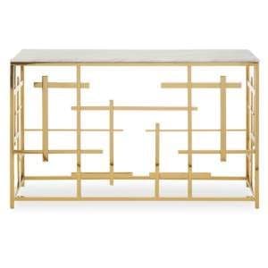 Aralia White Marble Top Console Table With Gold Metal Frame - UK