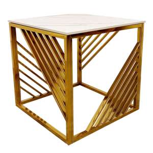 Arcata Polar White Sintered Top Lamp Table With Gold Frame - UK