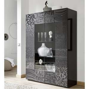Ardent Modern Display Cabinet In Grey High Gloss With 2 Doors - UK