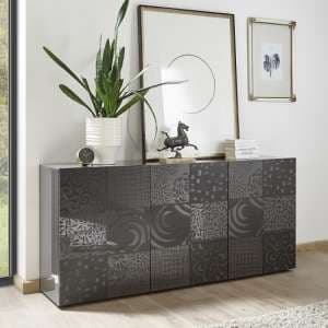 Ardent Modern Sideboard In Grey High Gloss With 3 Doors - UK