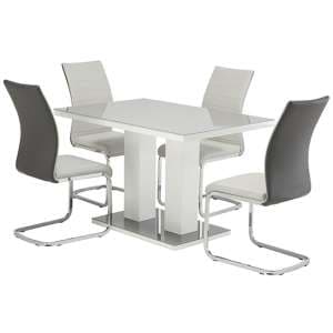 Aarina Grey Gloss Dining Table With 4 Joster Light Grey Chairs - UK