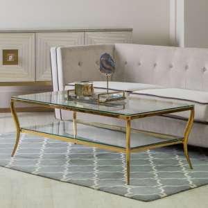 Arezza Clear Glass Top Coffee Table With Gold Steel Frame - UK
